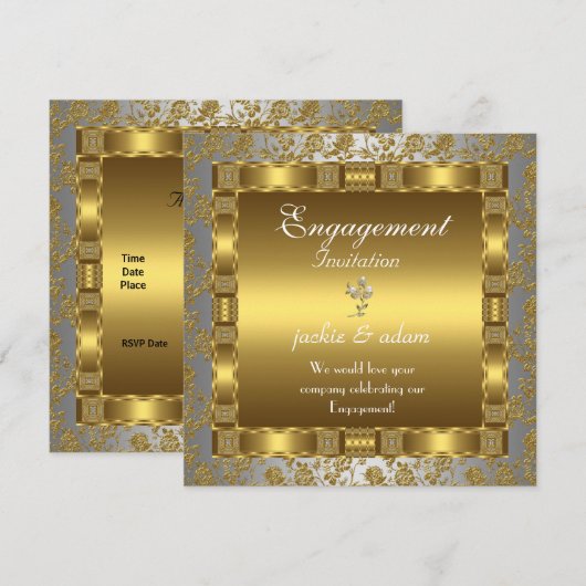 uitnodiging Verlovingsfeest goud zilver wit antiek (Voorkant / Achterkant)