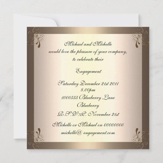 Uitnodiging Verlovingsglamour Crème Goud Bloemig (Achterkant)