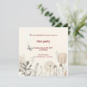 Uitnodiging versierd met wilde plantenillustraties (Staand voorkant)