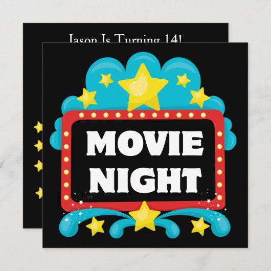 Uitnodiging via Movie Night Theme Party (Voorkant / Achterkant)