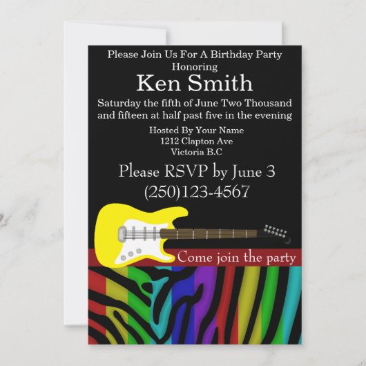 Uitnodiging via Tastful Electric Guitar Birthday (Voorkant)