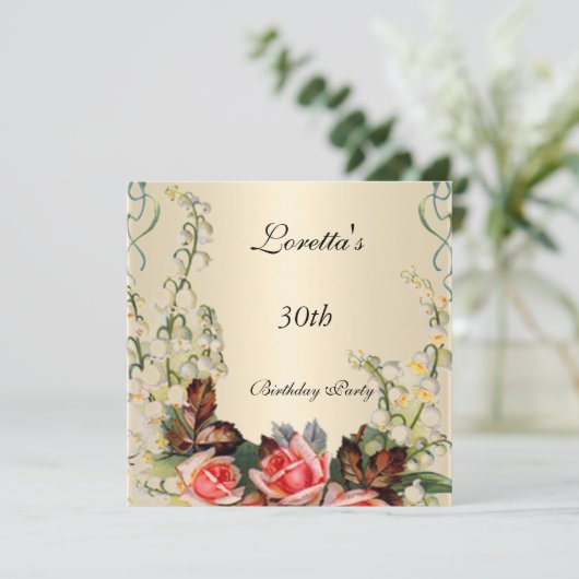 Uitnodiging Victoriaans  Rozen van Florence (Staand voorkant)