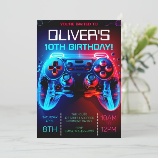 Uitnodiging videospelpartij (Staand voorkant)