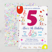 Uitnodiging vijfde verjaardag - Muziekthema (Voorkant / Achterkant)