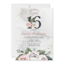 Uitnodiging Vintage Boeket Roos Sweet 16