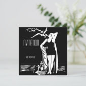 Uitnodiging Vintage Retro Zwart Wit (Staand voorkant)