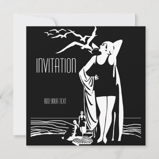 Uitnodiging Vintage Retro Zwart Wit (Voorkant)