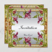 Uitnodiging Vintage Zilveren Victoriaanse Bloemrij (Voorkant / Achterkant)