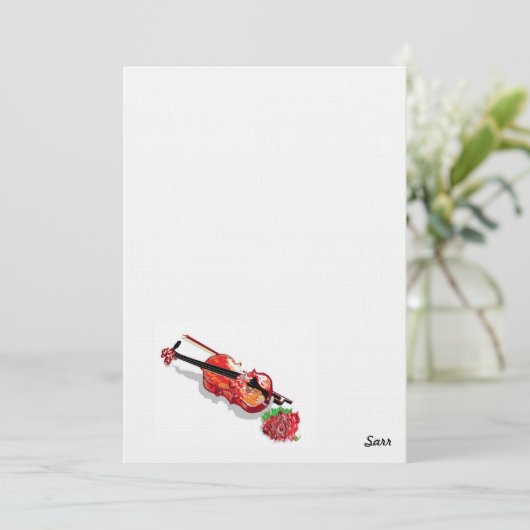Uitnodiging Viool met een roos (Staand voorkant)