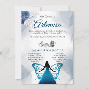 Uitnodiging vlinder blauwe quincañera