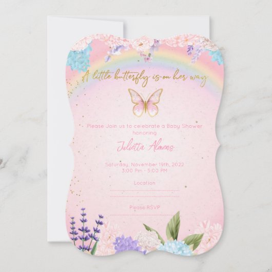 Uitnodiging Vlinders, Regenboog en Bloemen (Voorkant)