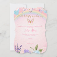 Uitnodiging Vlinders, Regenboog en Bloemen