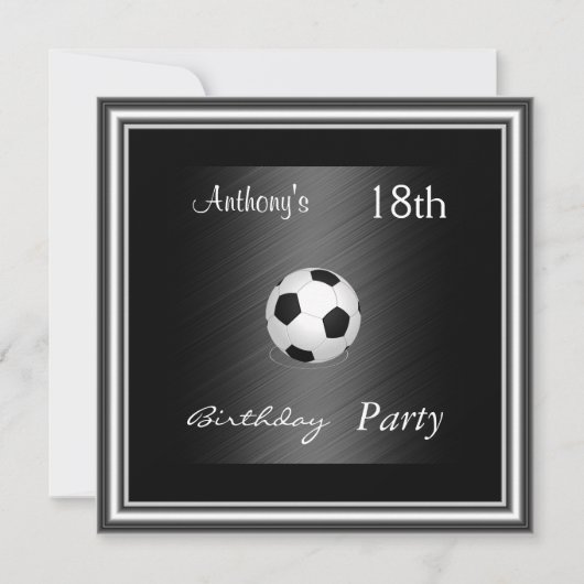 Uitnodiging Voetbal 18e Verjaardagsfeest zilver (Voorkant)