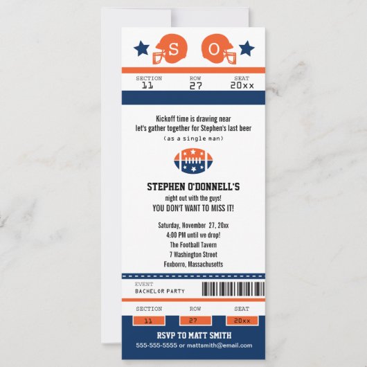 Uitnodiging Voetbalkaartjes Jonggezellenfeest (Voorkant)