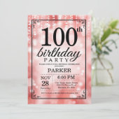 Uitnodiging voor 100ste verjaardag Rood Glitter (Staand voorkant)