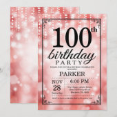 Uitnodiging voor 100ste verjaardag Rood Glitter (Voorkant / Achterkant)