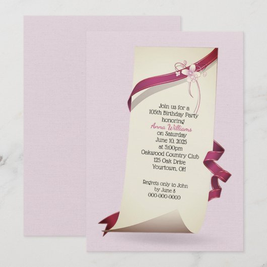 Uitnodiging voor 105e verjaardag van gekruld papie (Voorkant / Achterkant)