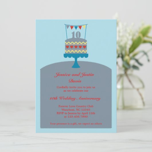 Uitnodiging voor 10-jarig huwelijksjubileum met ca (Staand voorkant)