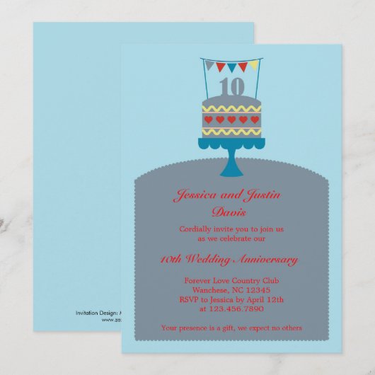 Uitnodiging voor 10-jarig huwelijksjubileum met ca (Voorkant / Achterkant)