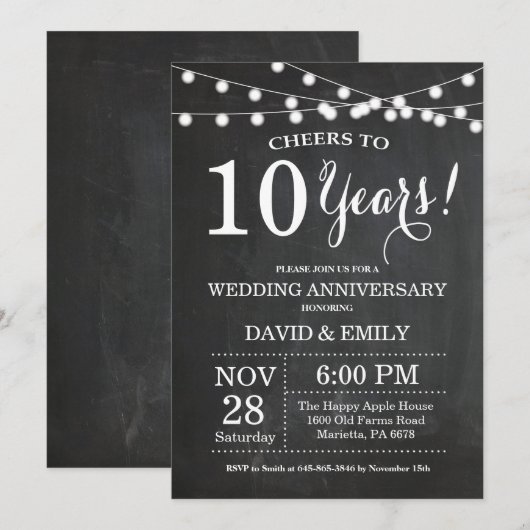 Uitnodiging voor 10-jarig huwelijksjubileum op kri (Voorkant / Achterkant)