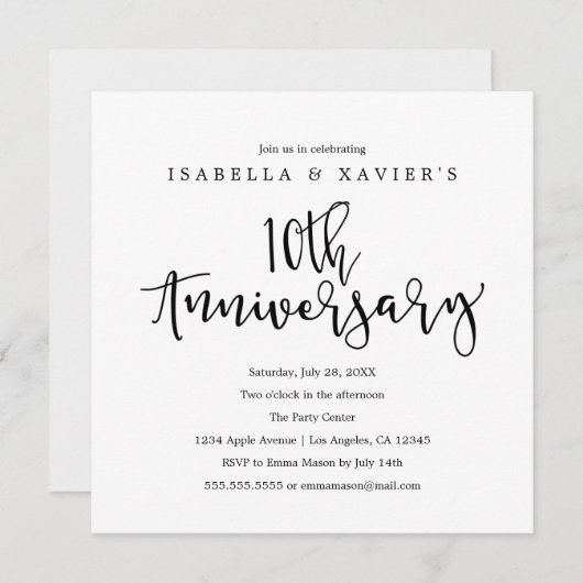 Uitnodiging voor 10-jarig jubileumfeest (Voorkant / Achterkant)