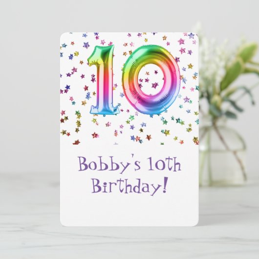 Uitnodiging voor 10e verjaardag, maat: 5 "x 7", ma (Staand voorkant)