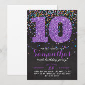 Uitnodiging voor 10e verjaardag met confetti (Voorkant / Achterkant)