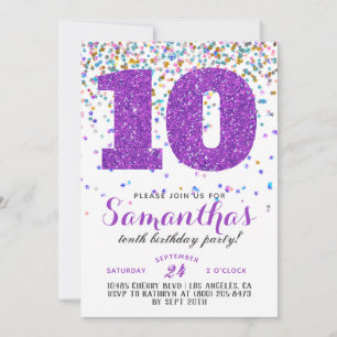 Uitnodiging voor 10e verjaardag met confetti