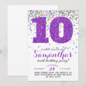 Uitnodiging voor 10e verjaardag met confetti (Voorkant / Achterkant)