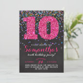 Uitnodiging voor 10e verjaardag met confetti (Staand voorkant)
