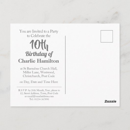 Uitnodiging voor 10e verjaardag met foto (Achterkant)