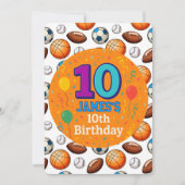 Uitnodiging voor 10e verjaardag met sportthema (Voorkant)