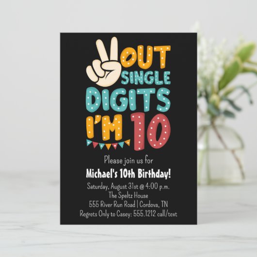 Uitnodiging voor 10e verjaardag 'Peace Out Single (Staand voorkant)