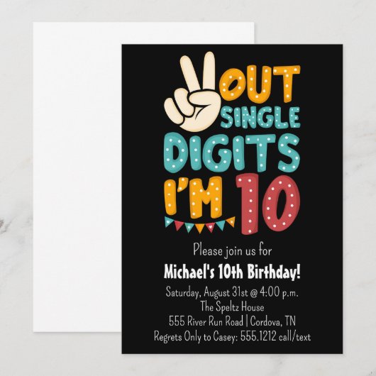 Uitnodiging voor 10e verjaardag 'Peace Out Single (Voorkant / Achterkant)