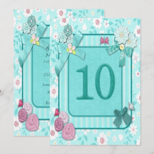 Uitnodiging voor 10e verjaardagsfeestje (Voorkant / Achterkant)