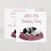 Uitnodiging voor 10e verjaardagsfeestje van puppy  (Voorkant / Achterkant)