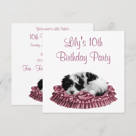 Uitnodiging voor 10e verjaardagsfeestje van puppy (Voorkant / Achterkant)