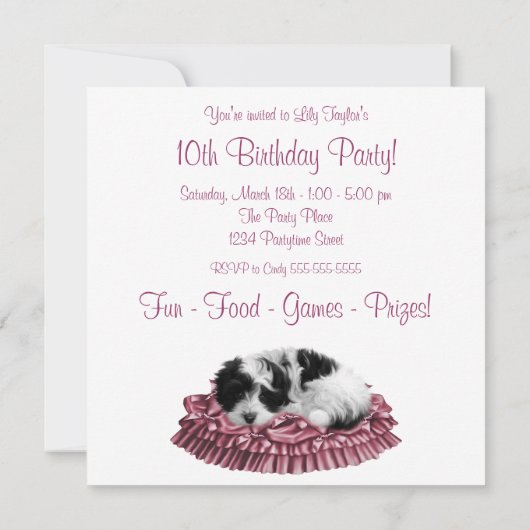 Uitnodiging voor 10e verjaardagsfeestje van puppy (Achterkant)