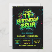 Uitnodiging voor 11e verjaardag jongen neon graffi (Voorkant)