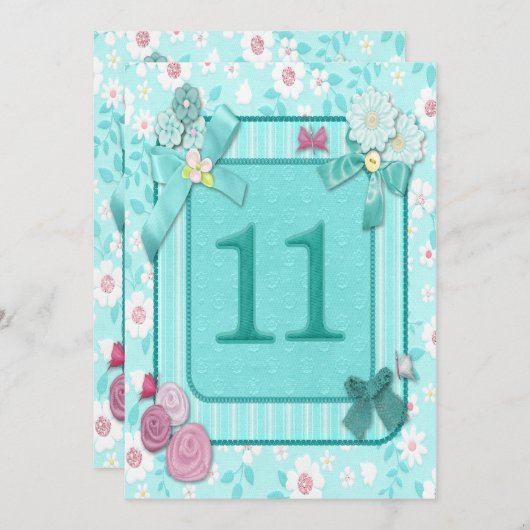 Uitnodiging voor 11e verjaardagsfeestje (Voorkant / Achterkant)