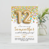 Uitnodiging voor 12e verjaardag met confetti (Staand voorkant)