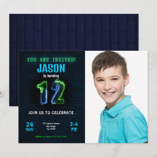 Uitnodiging voor 12e verjaardagsfoto jongen