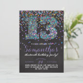 Uitnodiging voor 13e verjaardag met confetti (Staand voorkant)