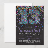 Uitnodiging voor 13e verjaardag met confetti (Voorkant / Achterkant)