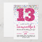Uitnodiging voor 13e verjaardag met confetti (Voorkant / Achterkant)