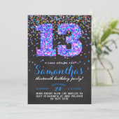 Uitnodiging voor 13e verjaardag met confetti (Staand voorkant)