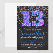 Uitnodiging voor 13e verjaardag met confetti (Voorkant / Achterkant)