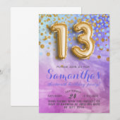 Uitnodiging voor 13e verjaardag met confetti (Voorkant / Achterkant)