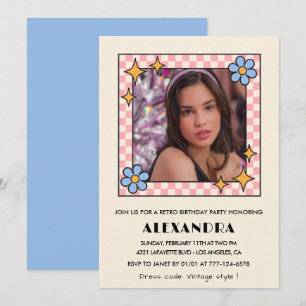 Uitnodiging voor 13e verjaardag Retro Groovy Blauw