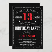 Uitnodiging voor 13e verjaardag Rood en Zwart Scho (Voorkant / Achterkant)